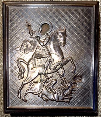 Ezüstborítású Szent György ikon