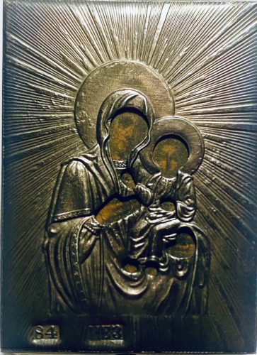 Ezüst borítású Szűz Mária Gyermekével ikon